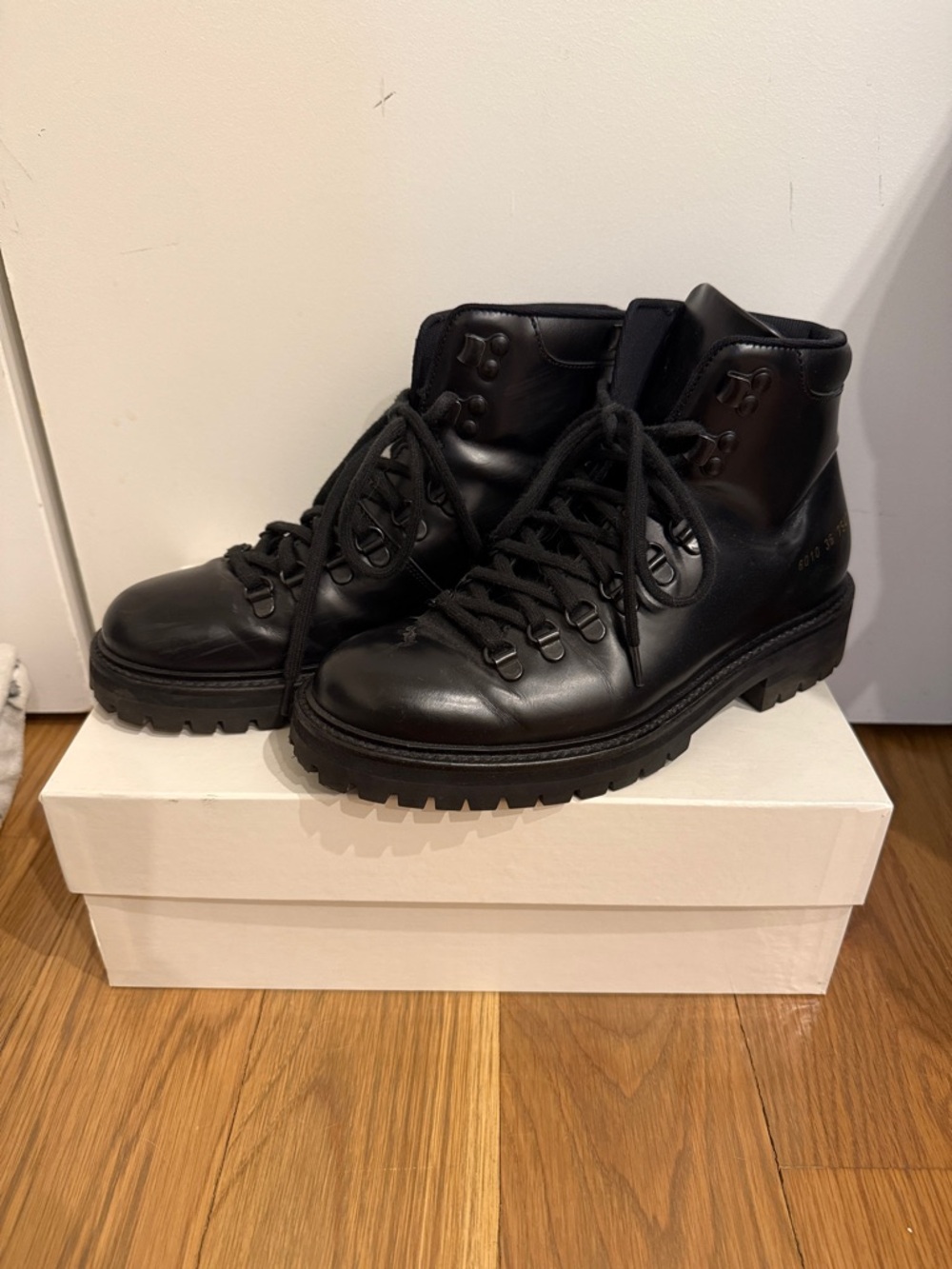 Common Projects Black Leather Lace-Up Hiking Boots